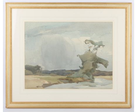Archibald Knox (British, 1864-1933), landscape with stream to foreground, watercolour, unsigned, 42 x 55cm.Provenance: purcha
