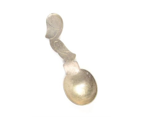Novelty silver caddy spoon with handle in the form of a duck 