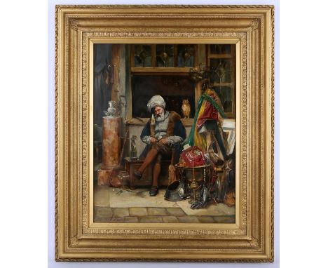 A. Zucontin (European, nineteenth century), portrait of a bearded man sharpening a sword, oil on canvas, signed lower left, f