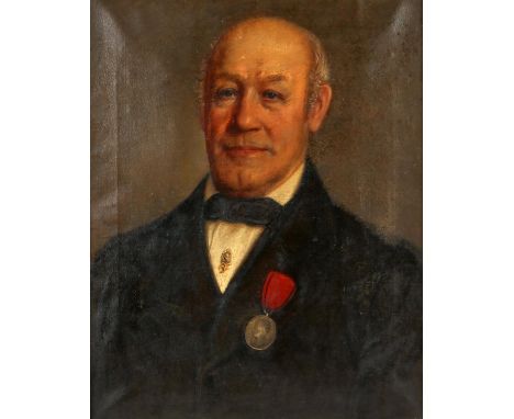 Nineteenth-century European School, portrait of a gentleman wearing a medal, oil on canvas, framed, 51 x 40cm. 