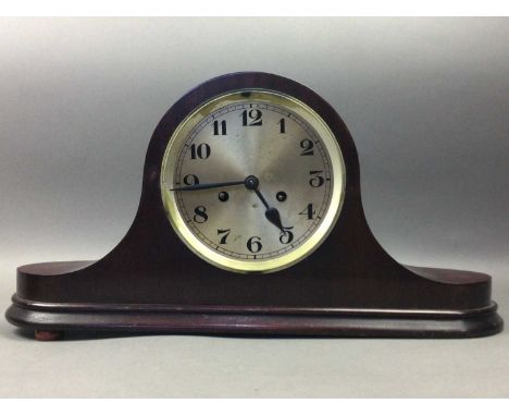 the Smiths mantel clock in a bakelite case, along with a mahogany cased mantel clock and a black felt bowler hat bakelite clo