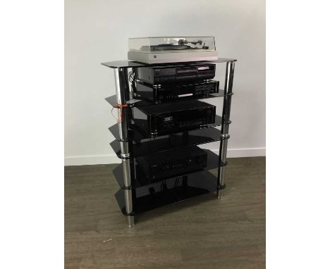 along with a black glass shelving unit DUAL 505 BELT DRIVE (IMAGE OF LABEL ADDED)TECHNICS CD PLAYER&nbsp;(IMAGE OF LABEL ADDE