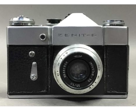 including Zenit-B, Praktica BCX, Praktica IV F, Praktica BX20, a number of lenses, presented alongside other equipment, also 