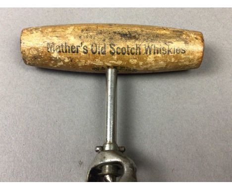 the corkscrew branded for Mather's Old Scotch Whiskies, along with a weighing balance, bottle opener and model cauldronQty: 8