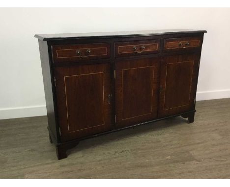 the sideboard of small proportions, along with two similar cabinets, miniature chest on chest, drop leaf sofa type table and 