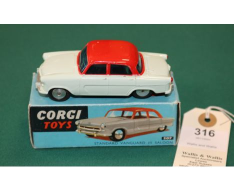 Corgi Toys Standard Vanguard III Saloon (207). An example in pale green with red roof, smooth spun wheels with black tyres. I