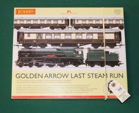 Hornby Hobbies "Golden Arrow Last Steam Run" train pack. R3400, comprising a BR West Country Class 4-6-2 tender locomotive, "