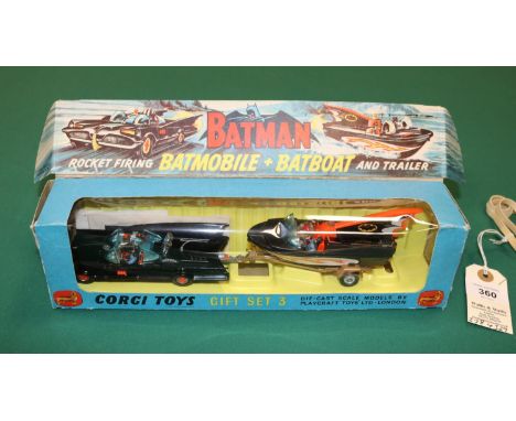 Corgi Toys Gift Set 3 Rocket Firing Batmobile &amp; Batboat &amp; Trailer. A rare early set with the original Batmobile and B