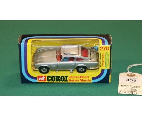 Corgi Toys James Bond's Aston Martin (270). In metallic silver with red interior, example with the fatter plastic Whizzwheels