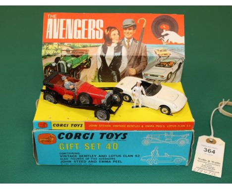 Corgi Toys The Avengers Gift Set No.40. Comprising John Steeds Vintage Bentley &amp; Emma Peel's Lotus Elan S2. Bentley in re