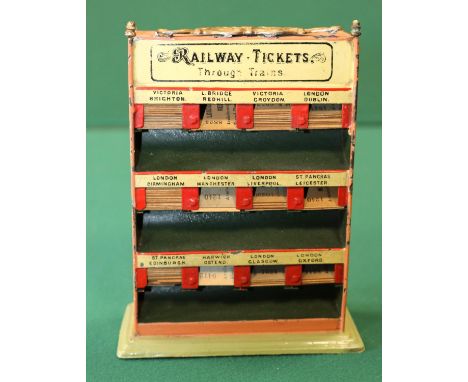 Possibly Bing made in Germany, Early 1900s, Railway tickets through trains. Tinplate ticket holder containing many train tick