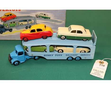 A Scarce Dinky Supertoys Gift Set 990, Pullmore Car Transporter with Four Cars. Comprising Bedford Pullmore transporter, trac