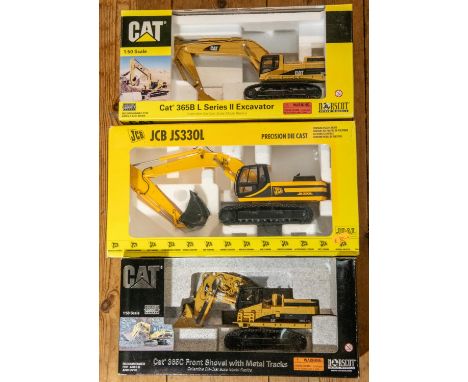 2 Cat 1:50 scale Construction Vehicles. Cat 365B L Series 11 Excavator, Cat 365C Front Shovel with Metal Tracks, And a Joal J