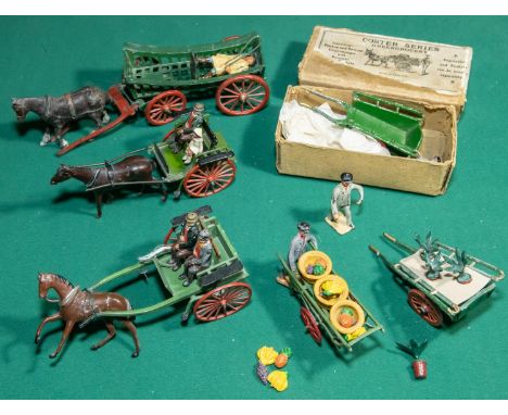 Britains and other makes, Coster series, Greengrocery boxed, damage to paper label, Britain hay wagon with farmer, green body