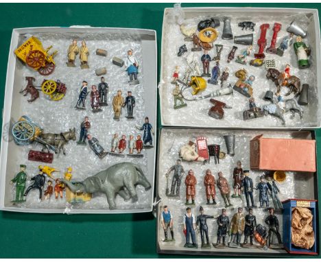 Quantity of Britains and various makes of lead figures and other items. includes Taylor &amp; Barret Zoo Elephant with seat, 