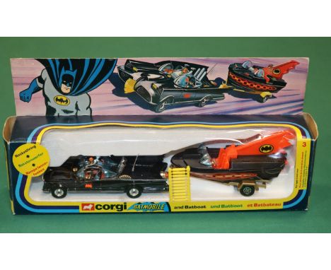 Corgi Whizzwheels Set 3 Batmobile and Batboat. 1st type Whizzwheels with the thinner plastic wheels, blue plastic glazing, wi