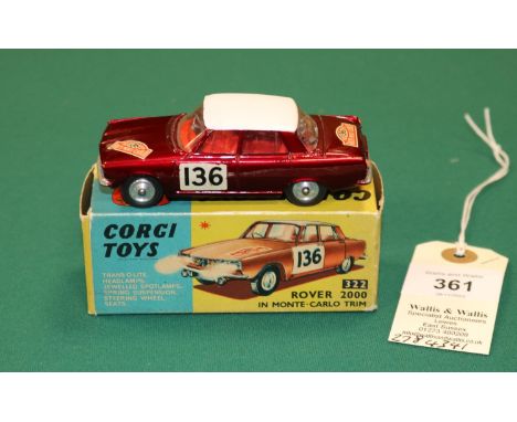 Corgi Toys Rover 2000 in Monte Carlo Trim (322). In metallic maroon with white roof, red interior, RN136 to doors, Monte Carl