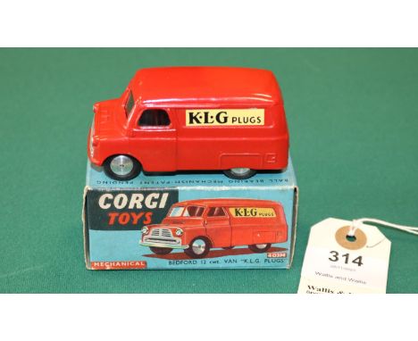 Corgi Toys Mechanical Bedford 12CWT Van 'KLG' Plugs (403M). An example in bright red with 'K.L.G. PLUGS' in black on yellow b