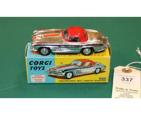 Corgi Toys Mercedes-Benz 300SL Hardtop Roadster (304S). Vacuum silver plated example in silver with red roof, white/red/black