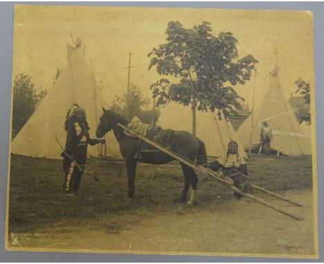 Frank A. Rinehart portrait of Native American Indian Life titled 'Sioux Litter' platinum print on card No.1552, copyright 189