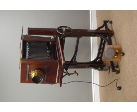 Late 19th century mahogany and brass Studio plate camera with Cooke Portrait Anastiigmat 15inch 380m Series 11 E f/45 lens No