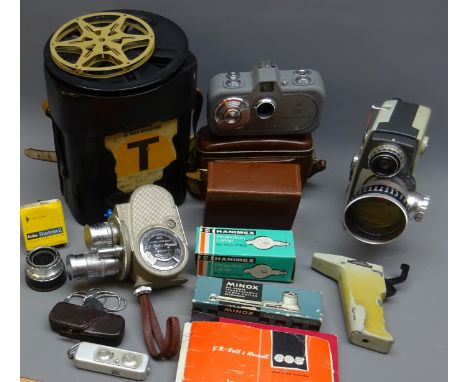 Vintage Cine Equipment: Movicon 8 & Movigonar in leather cases, Bell & Howell 605 & Agfa Movex Reflex cameras, Moviscop Viewe