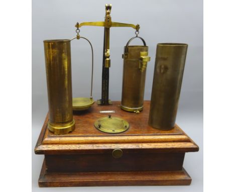 Set of early 20th century cast metal & lacquered brass Bushel Test Scales stamped S & R 806, one cylider stamped Epruveta 135