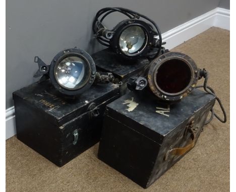 Two WWll Admiralty Pattern 5110.D. Portable Signalling Lanterns serial Nos.235572 & 235504, both 1942 with clear lenses & an 