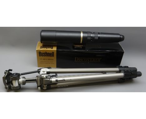 Bushnell 15-60 x 60mm Zoom Spotting Scope, 78-1700, in original box with Sherpa 250R tripod (2)   Condition Report   Click he