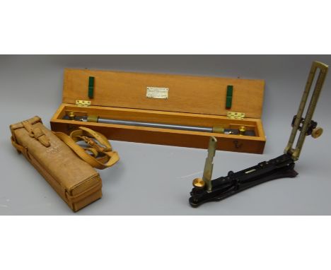Stanley grey japanned and brass Rolling Rule in mahogany case with silver plaque ' Trevithick Premium,Awarded to Maurice Fran