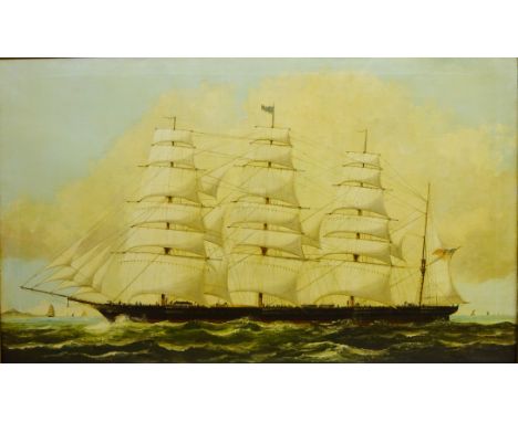 Ship's Portrait of an American Four Masted Sailing Clipper, late 19th century oil on canvas initialled EG possibly (Eugene Gr