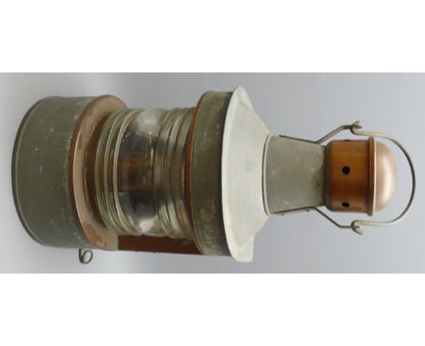 Painted galvanised metal and copper Norwegian Ship's  Navigation lamp, with clear glass lens and plaque for H. Henriksens EFT