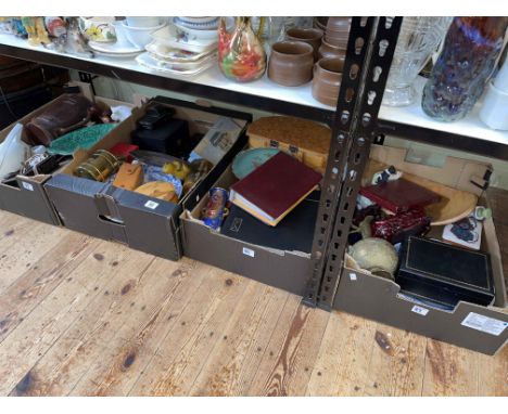 Four boxes of collectables including china, first day covers, watches, etc.