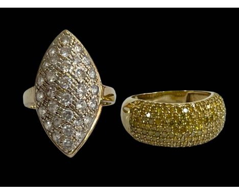 Two 9 carat gold dress rings, size R and T.