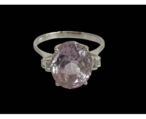 Kunzite and diamond 18 carat white gold ring, size S.
