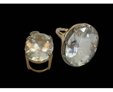 9 carat gold ring and pendant set with clear gem goshenite stones and tiny diamonds (2).