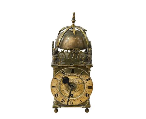 Brass lantern clock, 20th Century, 28cm.