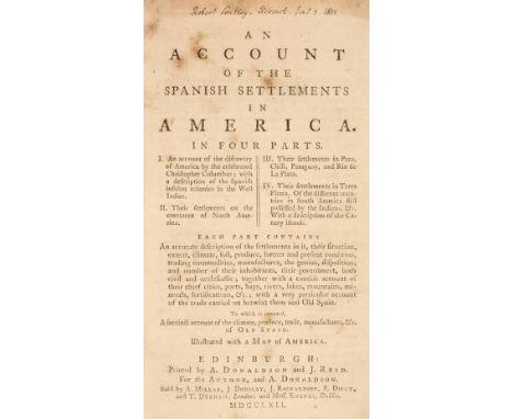 [Campbell, John]. An Account of the Spanish Settlements in America. In Four Parts. I. An Account of the Discovery of America 