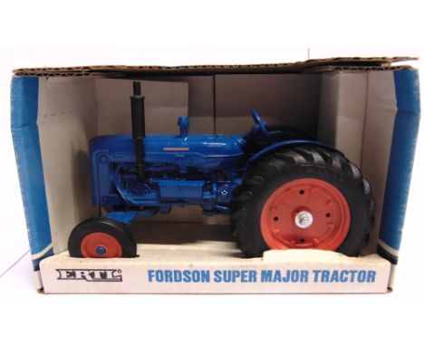 A 1/16 SCALE ERTL FORDSON SUPER MAJOR TRACTOR  blue, mint and boxed.