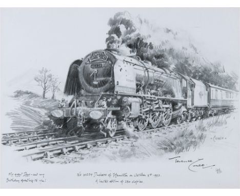 RAILWAYANA - TERENCE CUNEO, C.V.O., O.B.E., R.G.I., F.G.R.A. (BRITISH, 1907-1996)  'No.46229 Duchess of Hamilton',  monochrom