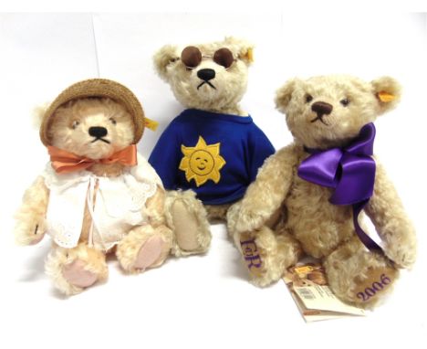 THREE STEIFF COLLECTOR'S TEDDY BEARS  the largest 34cm high, all unboxed.