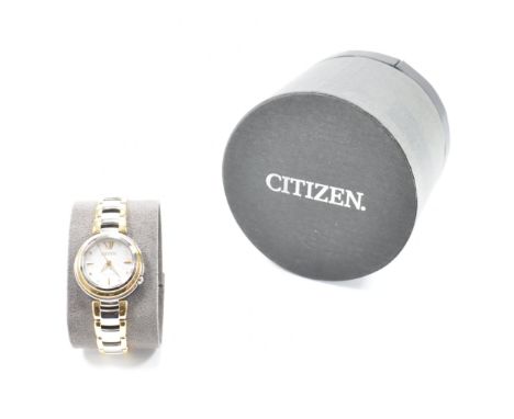 A citizen&nbsp; Sunrise&nbsp; Eco drive&nbsp; wrist watch. The watch made of two tone stainless steel gold plate having mothe
