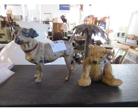 A painted model of a terrier, together with a modern model of a teddy bear