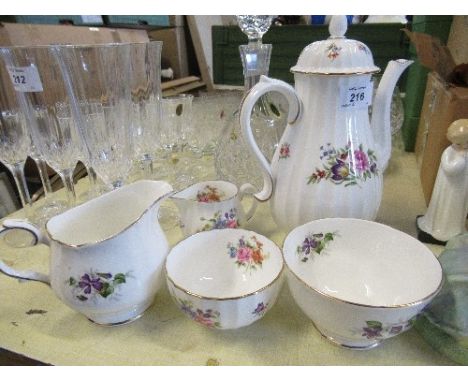 Royal Worcester Roanoke coffee pot, milk jug and sugar bowl, together with another milk jug and sugar bowl