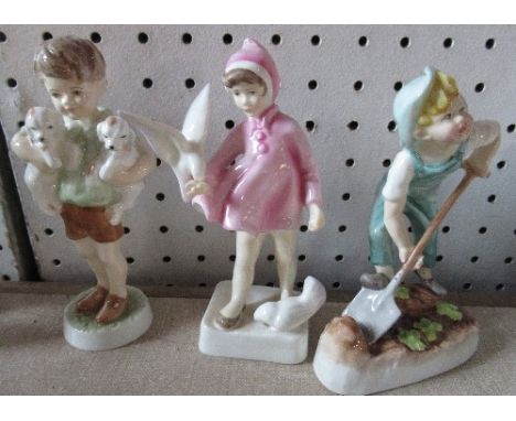 3 Royal Worcester figures, Three's Company, Peace, Gardener, all are in good condition