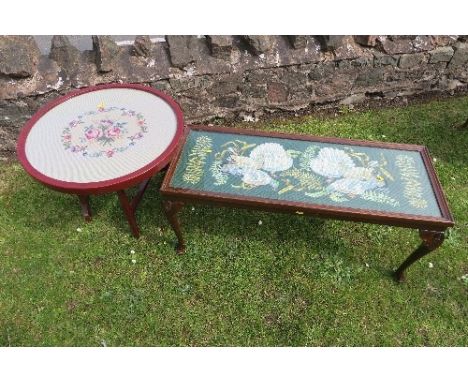 A rectangular coffee table, the top with tapestry panel and glass, 39ins x 15ins, height 17ins, together with a tilt top tabl