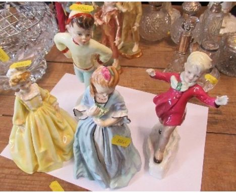 Four Royal Worcester figures, Grandmothers Dress, January, Tuesday's Child and Sweet Anne, all are in good condition