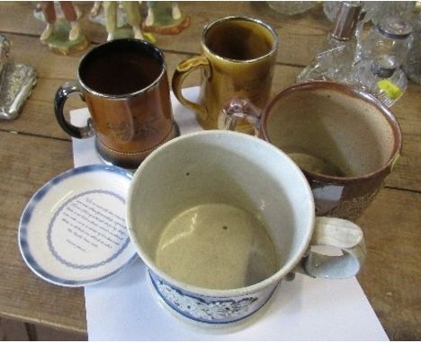 Four mugs and a Royal Worcester dish