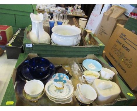 Two boxes of assorted china, including Royal Worcester vase, af, Victorian glass vase, and a jug decorated with classical fig