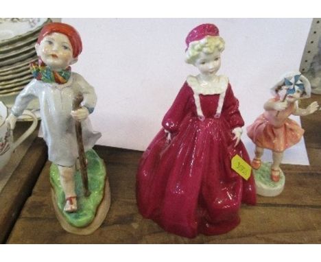 Three Royal Worcester figures, Lets Run, Grandmothers Dress and Thursdays Child, Thursday's Child is crazed but the other two